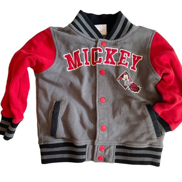 Disney Mickey Toddler Letterman Jacket 3T embroidered front Gray and Red